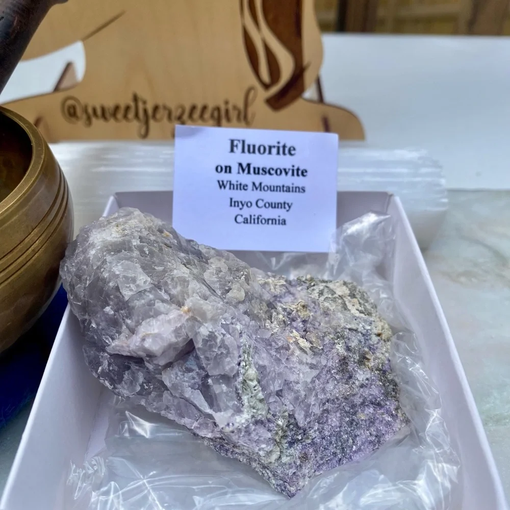 Natural Raw Fluorite on Muscovite Collectible Crystal Specimen 219 Grams